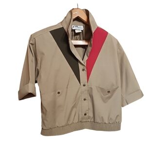 Vintage Troop Beverly Hills Colorblock Short Sleeved Shirt Ladies 12 80's Safari